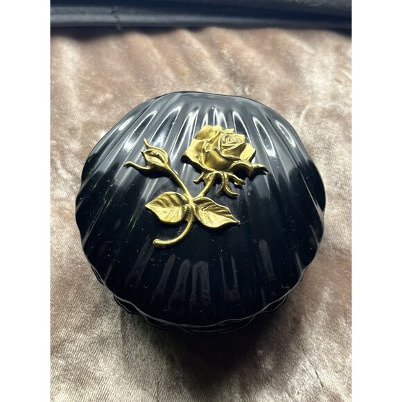 VINTAGEHinged Trinket/Jewelry Box Vintage Plastic Black Decorative Gold Flowers - Picture 12 of 16